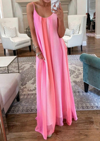Gradient Color Spaghetti Strap Maxi Dress without Necklace - Pink