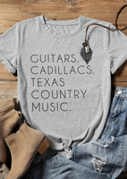 Guitars Cadillacs Texas Country Music T-Shirt Tee - Gray