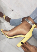 Imitated Crystal Round Toe Heeled Sandals - Yellow