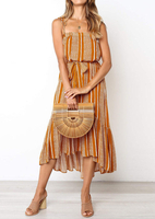 Irregular Striped Casual Dress without Necklace - Yellow
