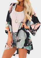 Leaf Printed Cardigan without Necklace - Multicolor