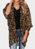 Leopard Printed Chic Cardigan without Necklace -Coffee