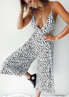 Leopard Printed Deep V-Neck Jumpsuit without Necklace