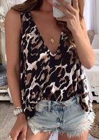 Leopard Printed Deep V-Neck Tank without Necklace - Leopard