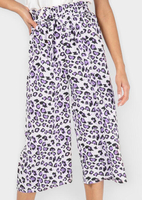 Leopard Printed High Waist Wide Leg Pants - Light Purple