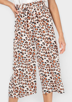 Leopard Printed High Waist Wide Leg Pants - Yellow