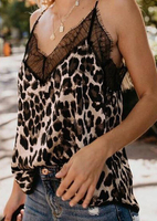 Leopard Printed Lace Splicing Camisole without Necklace