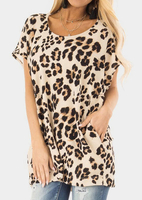 Leopard Printed Pocket Blouse without Necklace- Leopard