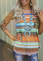 Leopard Printed Pocket T-Shirt Tee without Necklace