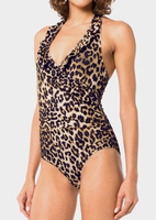 Leopard Printed Ruffled One-Piece Swimsuit - Leopard