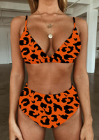 Leopard Printed Sexy Bikini Set without Necklace - Orange