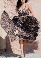 Leopard Printed V-Neck Spaghetti Strap Maxi Dress - Leopard
