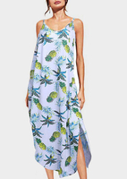 Pineapple Slit Spaghetti Strap Maxi Dress - Light Blue