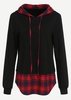 Plus Size Plaid Splicing Drawstring Long Sleeve Hoodie