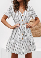Polka Dot Button Mini Dress without Necklace - White
