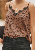 Polka Dot Lace Splicing Camisole without Necklace - Brown