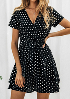 Polka Dot Layered Mini Dress without Necklace - Black