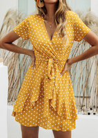 Polka Dot Layered Mini Dress without Necklace - Yellow