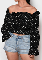 Polka Dot Off Shoulder Blouse without Necklace - Black