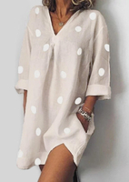 Polka Dot Pocket Mini Dress without Necklace - Gray