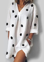 Polka Dot Pocket Mini Dress without Necklace - White