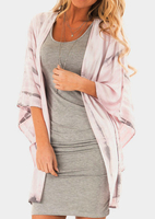 Printed Batwing Sleeve Cardigan without Necklace - Pink
