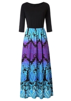 Printed Splicing O-Neck Maxi Dress without Necklace