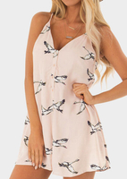 Printed V-Neck Spaghetti Strap Romper without Necklace