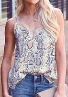 Snake Skin Lace Splicing Camisole without Necklace - Purple
