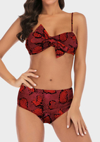 Snake Skin Printed Bowknot Adjustable Strap Bikini Set - Snake
