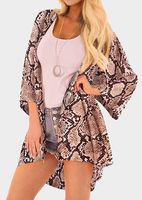 Snake Skin Printed Cardigan without Necklace - Brown