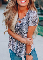 Snake Skin Printed Criss-Cross T-Shirt Tee - Snake