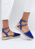 Solid Ankle Strap Round Toe Platform Sandals - Royal Blue