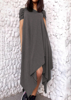 Solid Asymmetric Cold Shoulder Casual Dress - Gray