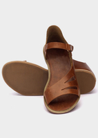 Solid Buckle Strap Hollow Out Flat Sandals - Brown