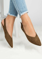 Solid Buckle Strap Pointed Toe Flats - Light Coffee