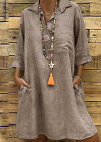 Solid Button Pocket Mini Dress without Necklace - Gray