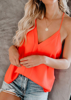 Solid Deep V-Neck Camisole without Necklace - Fluorescent Red