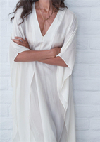 Solid Deep V-Neck Maxi Dress without Necklace -White