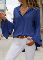 Solid Flare Sleeve Shirt without Necklace - Royal Blue