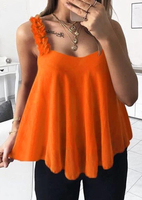 Solid Flower Spaghetti Strap V-Neck Camisole - Orange