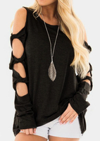 Solid Hollow Out Long Sleeve Blouse without Necklace