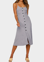 Solid Knitted Sleeveless Casual Dress without Necklace - Gray