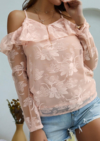 Solid Lace Floral Cold Shoulder Blouse without Necklace