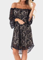 Solid Lace Floral Off Shoulder Lace Dress without Necklace