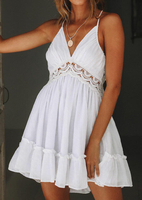 Solid Lace Hollow Out Mini Dress without Necklace - White