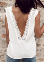 Solid Lace Open Back Tank without Necklace - White