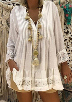 Solid Lace Splicing Button Blouse without Necklace