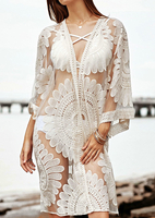 Solid Lace Splicing Cover Up without Necklace - White