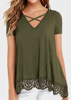 Solid Lace Splicing Criss-Cross Blouse - Army Green